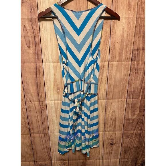 Free People size 12 Blue White Striped Racerback V-Neck wrap Dress Boho camo - Picture 9 of 11